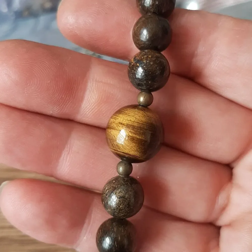 Bronzite & Tiger Eye Beaded Stretch Bracelet